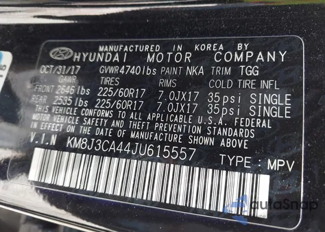 2018 Hyundai Tucson Sel z USA, uszkodzony, nr VIN KM8J3CA44JU615557